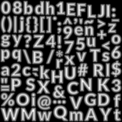 Note how each letter has this “weird” gradient to black, that’s the SDF.